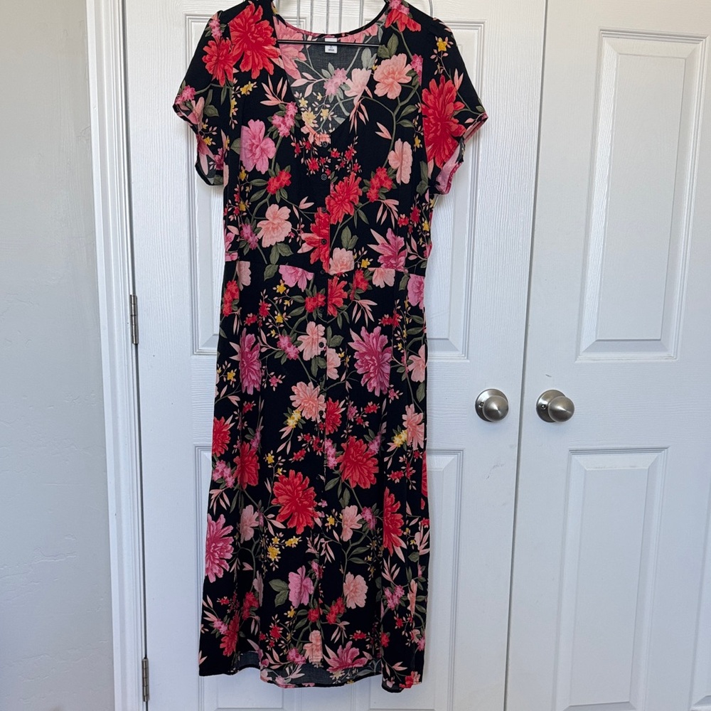 Old Navy Floral Black and Pink Women's Dress